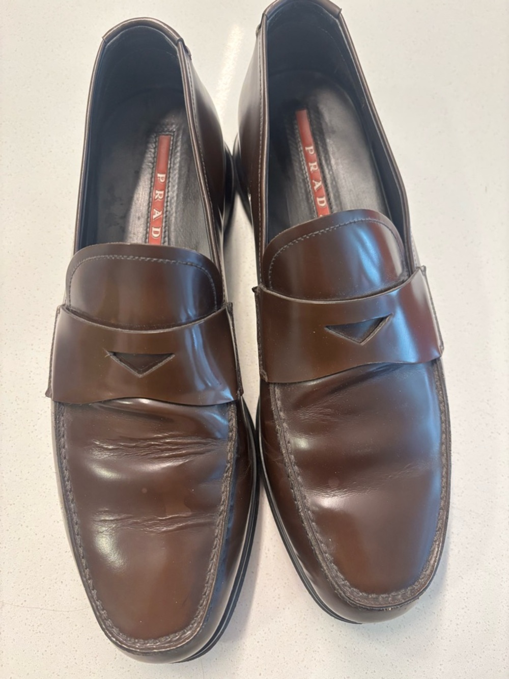 Prada Men's Dark Brown Leather Penny Loafers